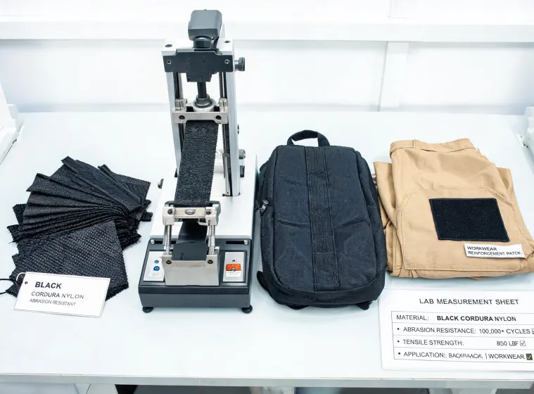 Cordura abrasion resistant performance fabric in outdoor gear lab